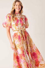 GARDEN TAPESTRY IVORY FLORAL WOVEN MIDI DRESS - Flying Tomato - Flyclothing LLC
