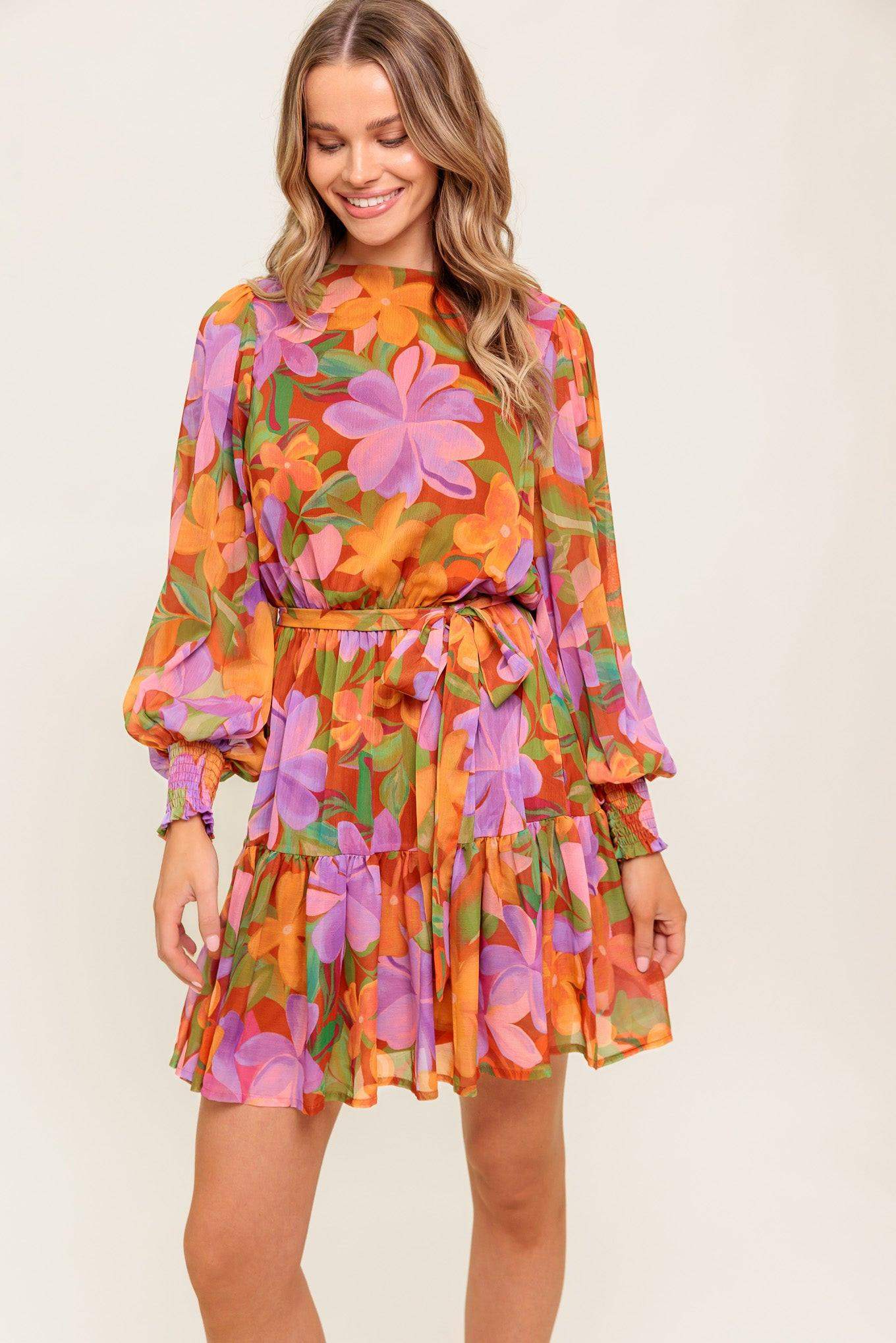 MUTED GARDEN WOVEN MINI DRESS - Flying Tomato - Flyclothing LLC
