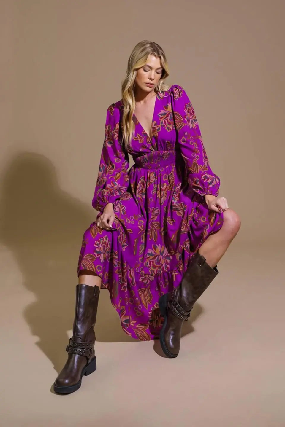 ELEGANTLY ELEVATED WOVEN MIDI DRESS - Flying Tomato - Flyclothing LLC
