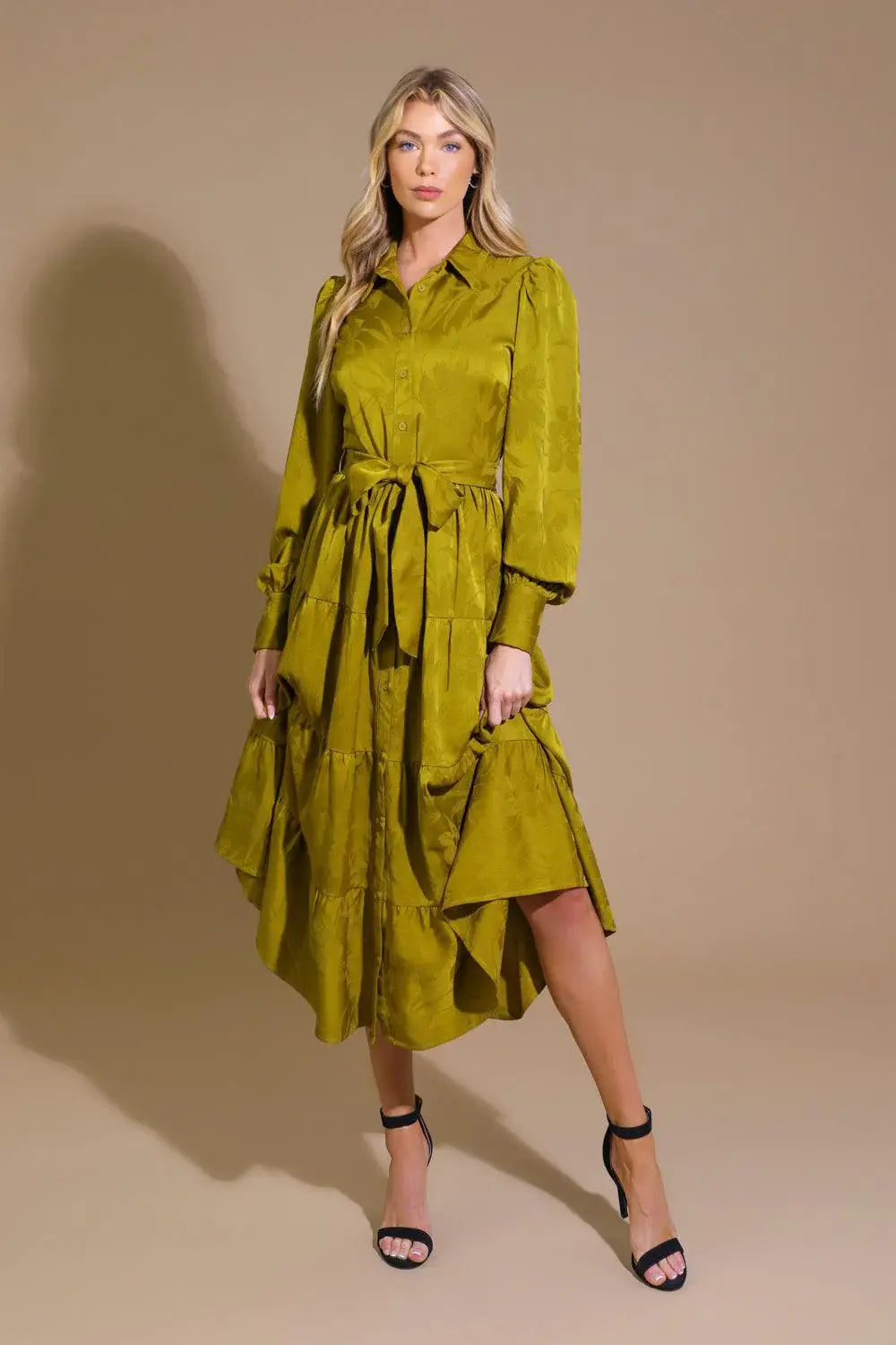 TOTAL APPEAL WOVEN JACQUARD MIDI DRESS - Flying Tomato - Flyclothing LLC