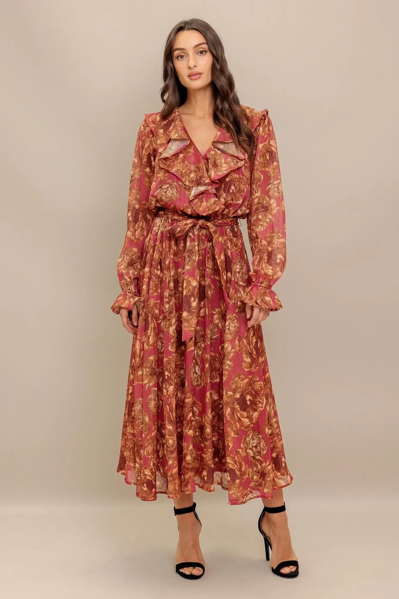 AUTUMN SONATA WOVEN MIDI DRESS - Flying Tomato - Flyclothing LLC