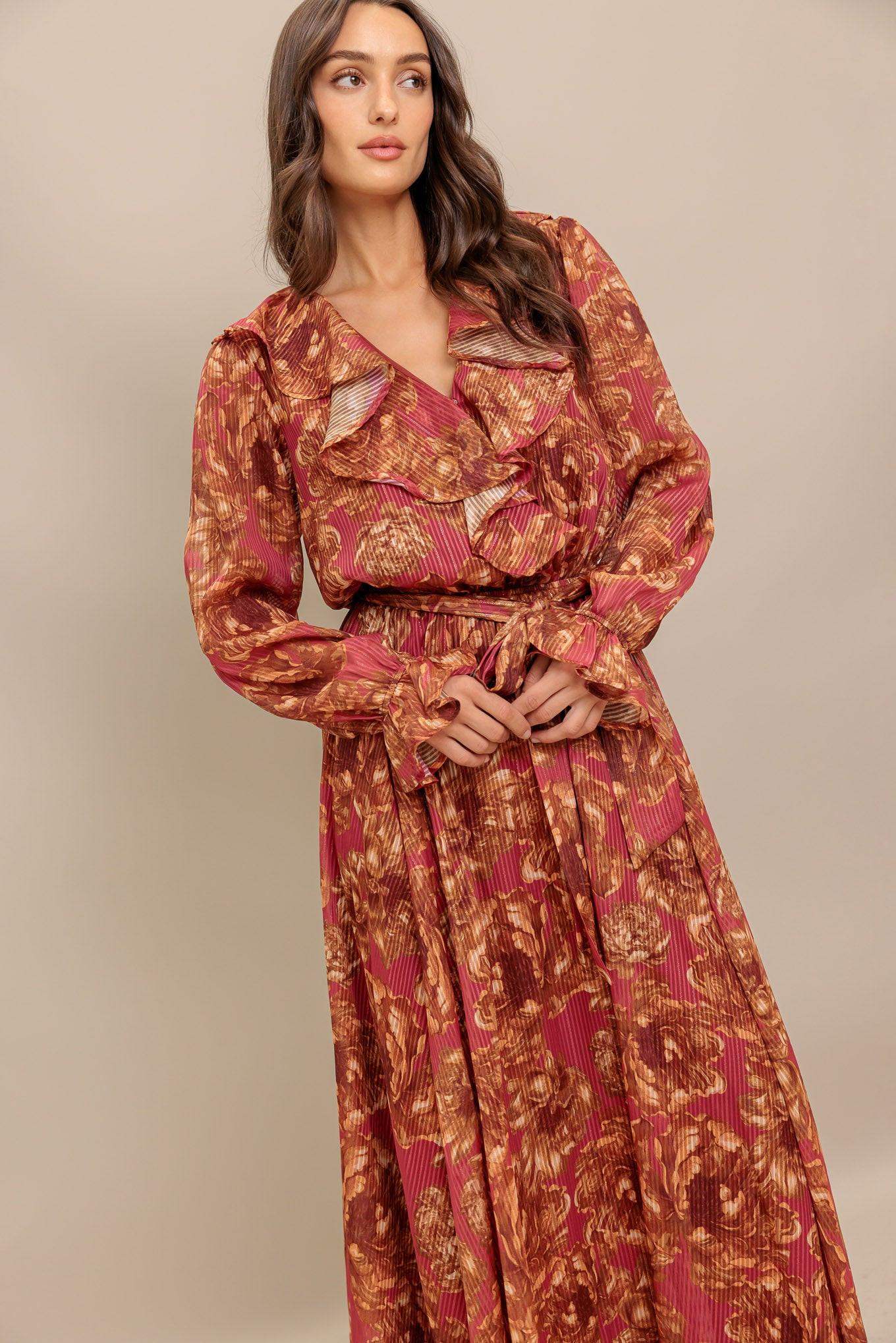 AUTUMN SONATA WOVEN MIDI DRESS - Flying Tomato - Flyclothing LLC