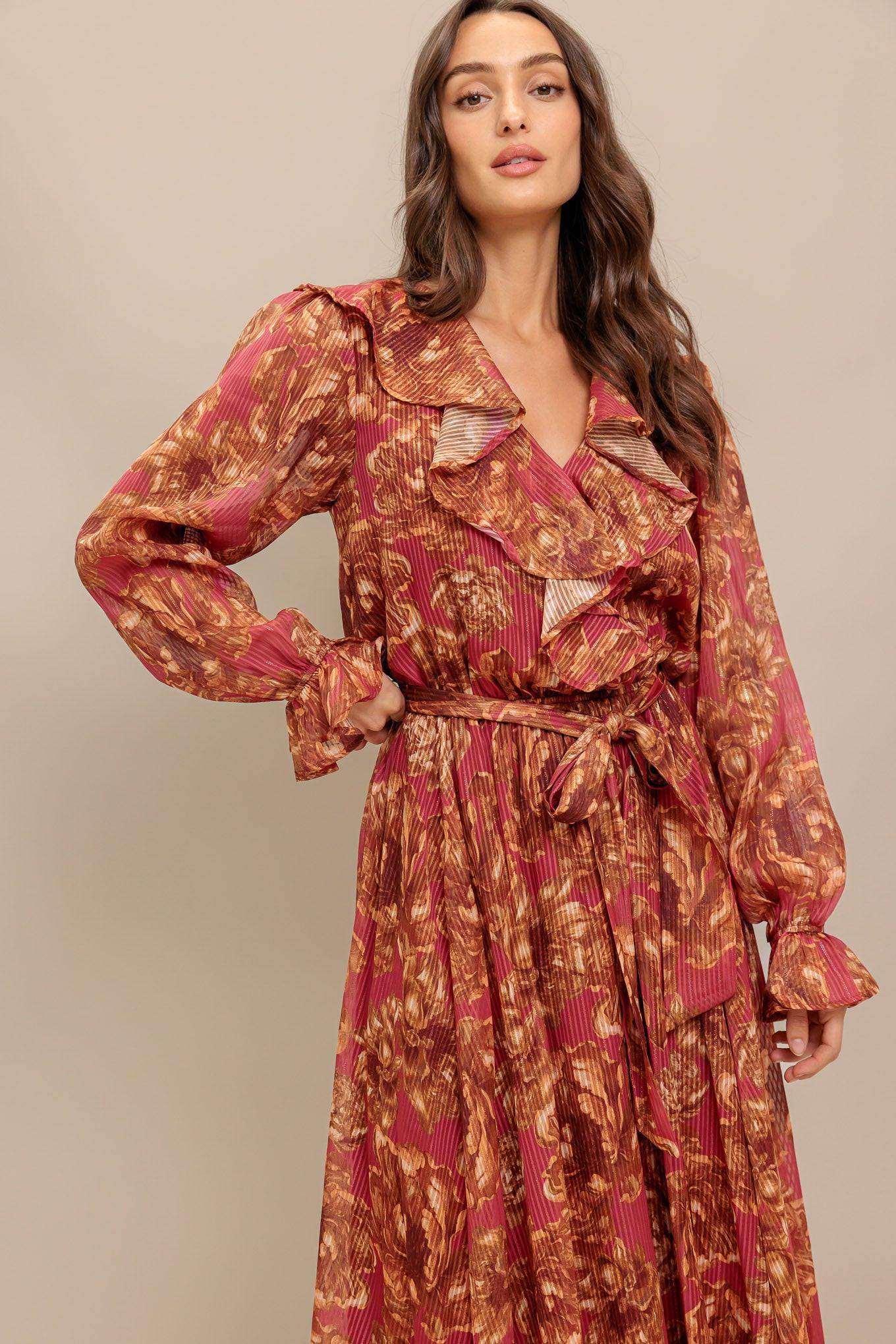 AUTUMN SONATA WOVEN MIDI DRESS - Flying Tomato - Flyclothing LLC