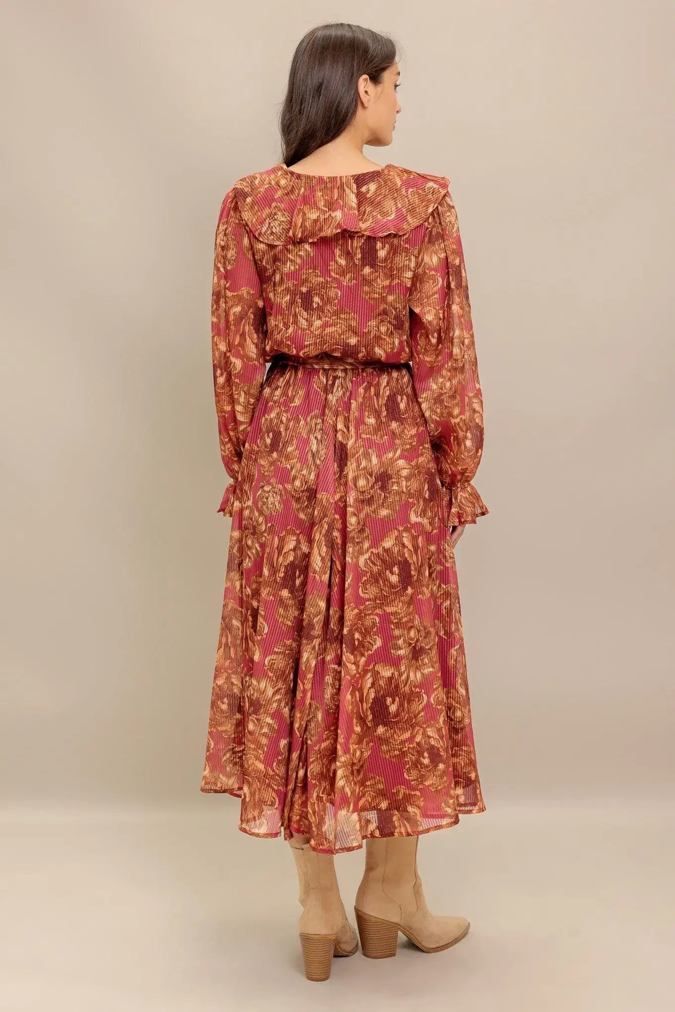 AUTUMN SONATA WOVEN MIDI DRESS - Flying Tomato - Flyclothing LLC