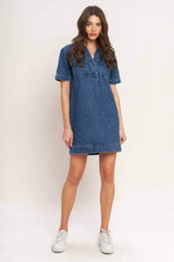 BLUE CANVAS DENIM MINI DRESS - Flying Tomato - Flyclothing LLC