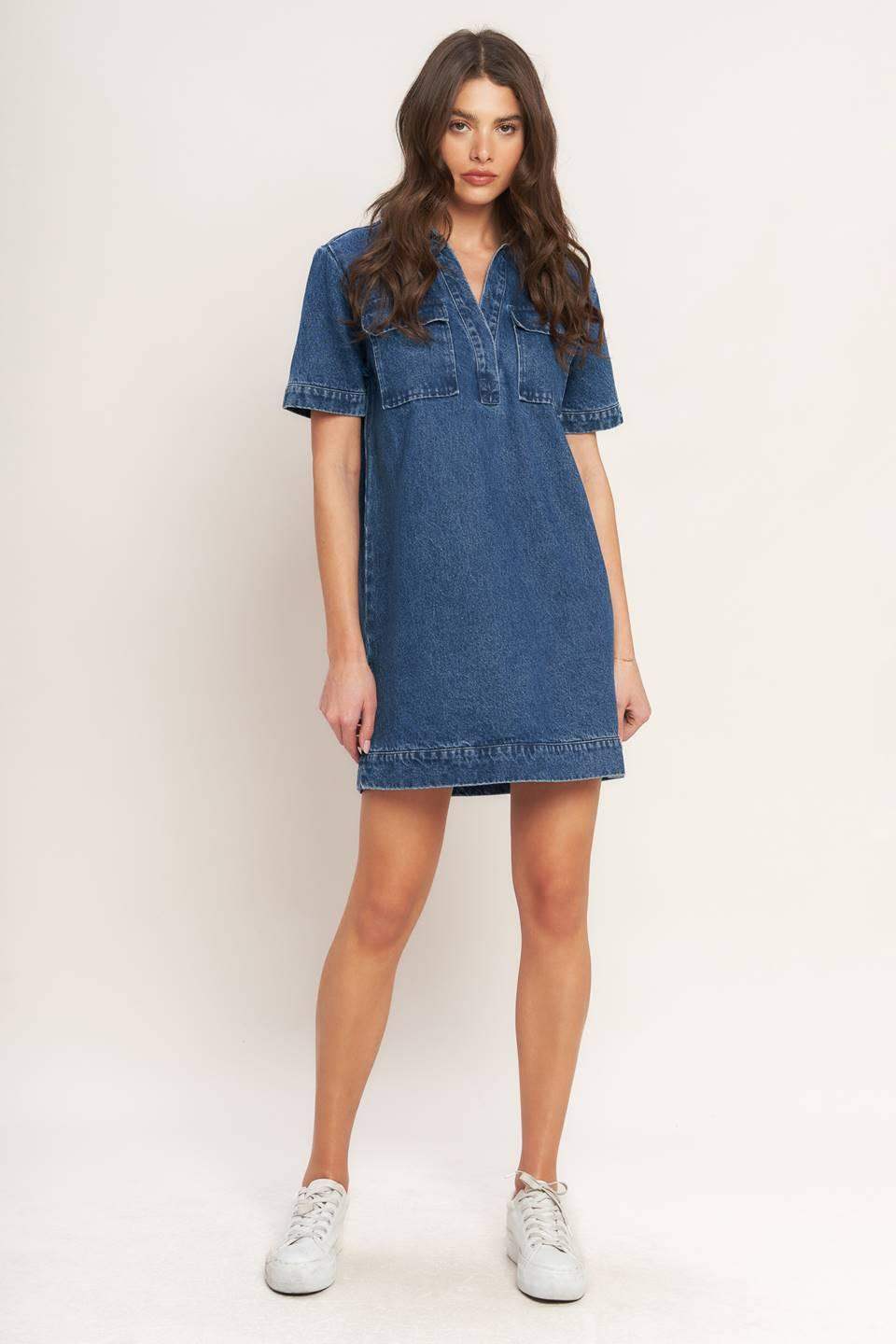 BLUE CANVAS DENIM MINI DRESS - Flying Tomato - Flyclothing LLC
