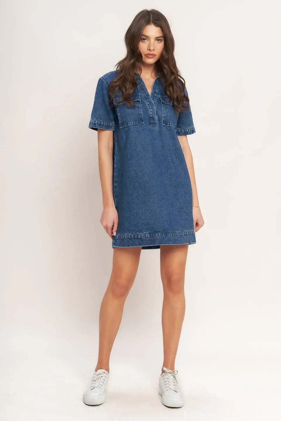 BLUE CANVAS DENIM MINI DRESS - Flying Tomato - Flyclothing LLC