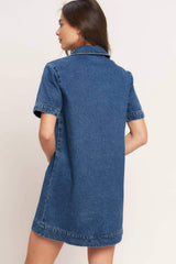 BLUE CANVAS DENIM MINI DRESS - Flying Tomato - Flyclothing LLC