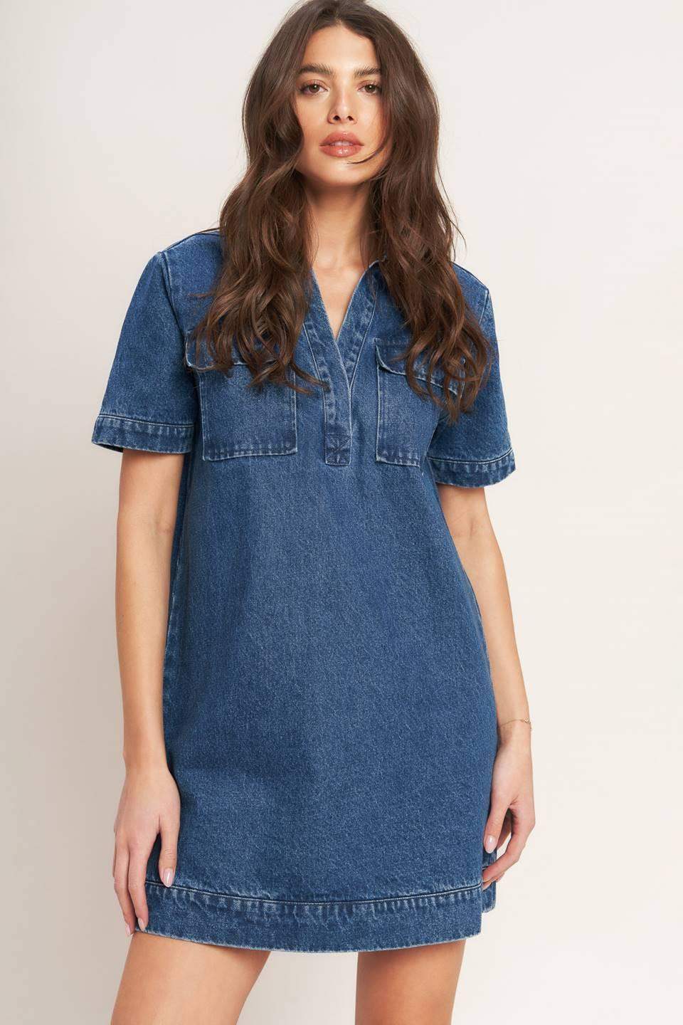 BLUE CANVAS DENIM MINI DRESS - Flying Tomato - Flyclothing LLC