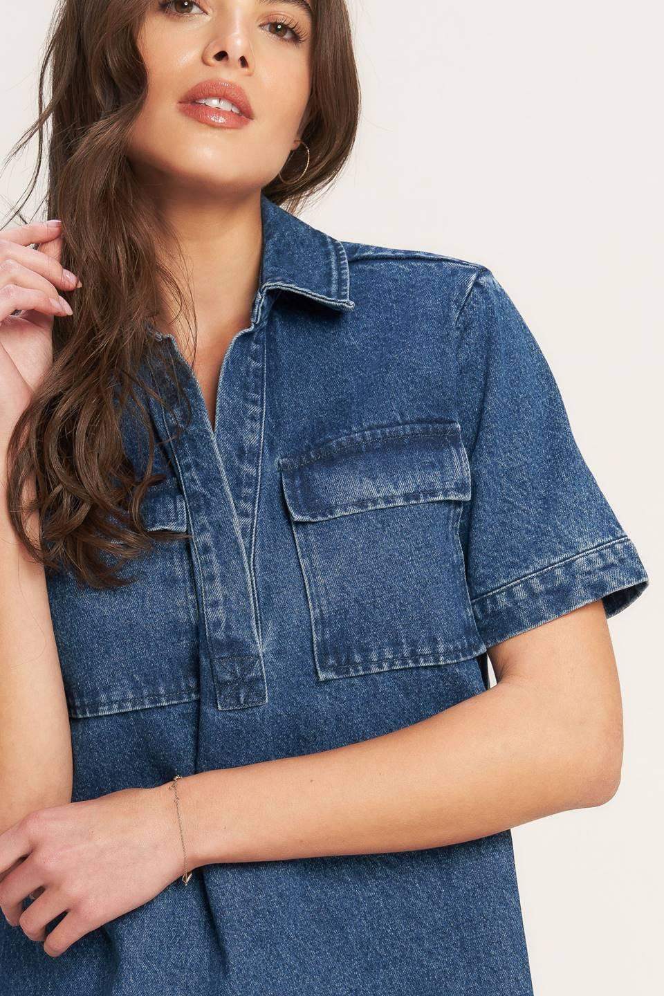 BLUE CANVAS DENIM MINI DRESS - Flying Tomato - Flyclothing LLC