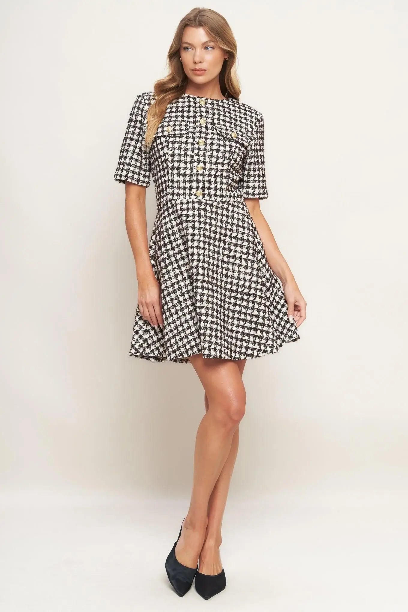 ELEGANT CHECK TWEED MINI DRESS - Flying Tomato - Flyclothing LLC