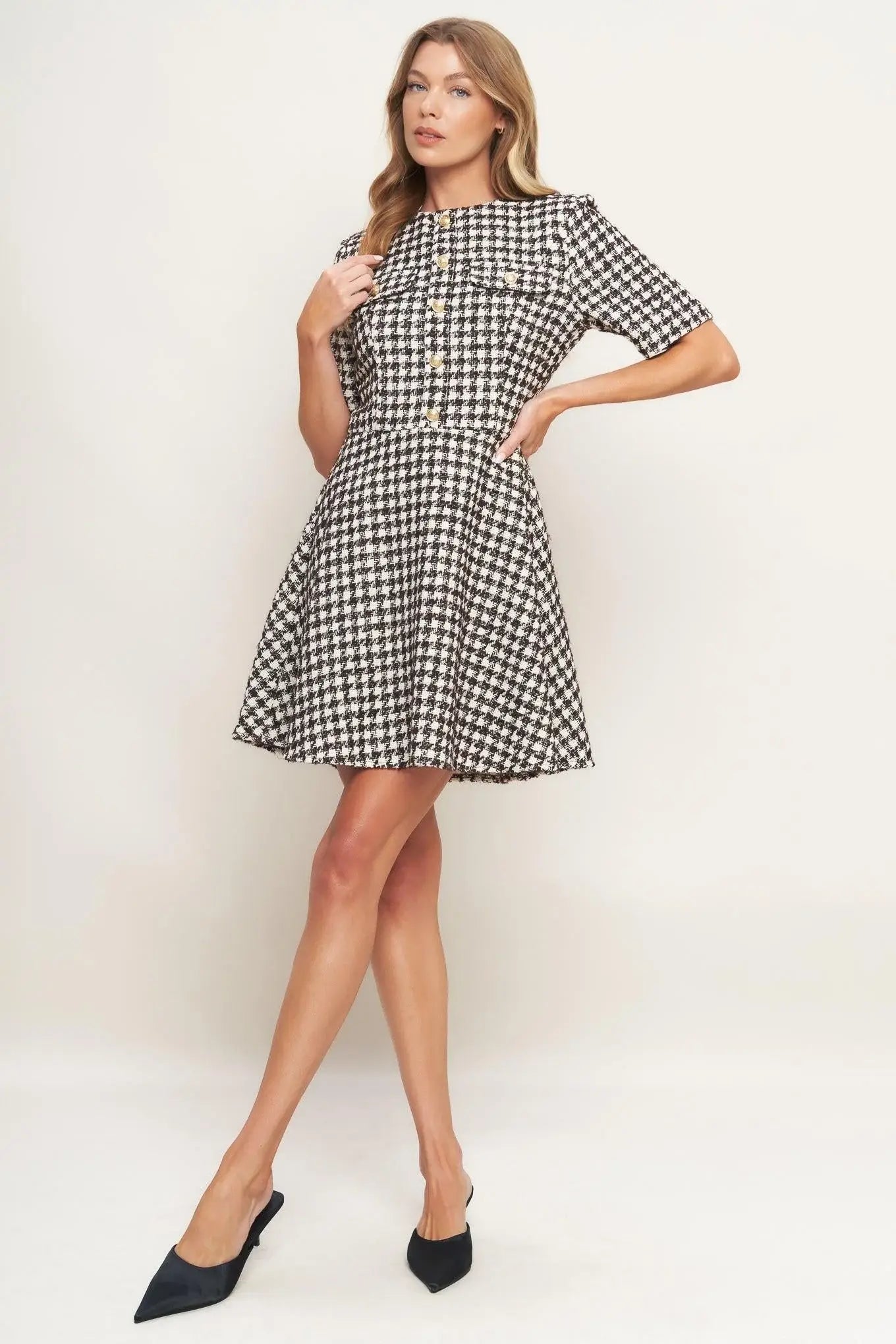 ELEGANT CHECK TWEED MINI DRESS - Flying Tomato - Flyclothing LLC