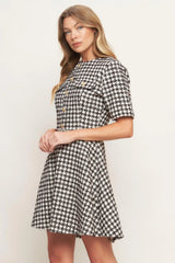 ELEGANT CHECK TWEED MINI DRESS - Flying Tomato - Flyclothing LLC