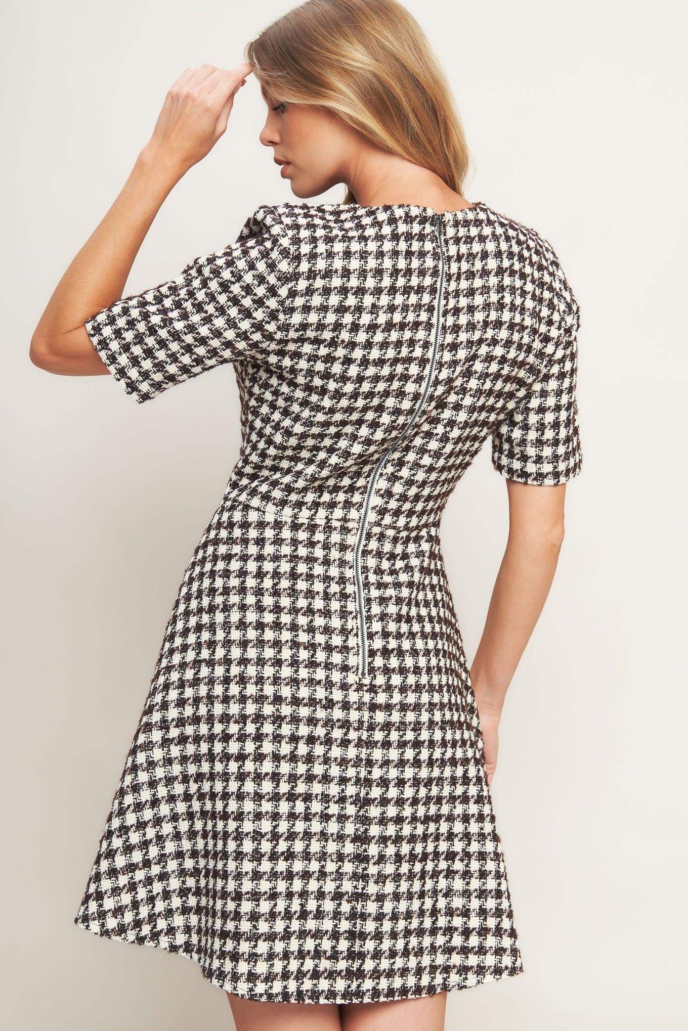 ELEGANT CHECK TWEED MINI DRESS - Flying Tomato - Flyclothing LLC