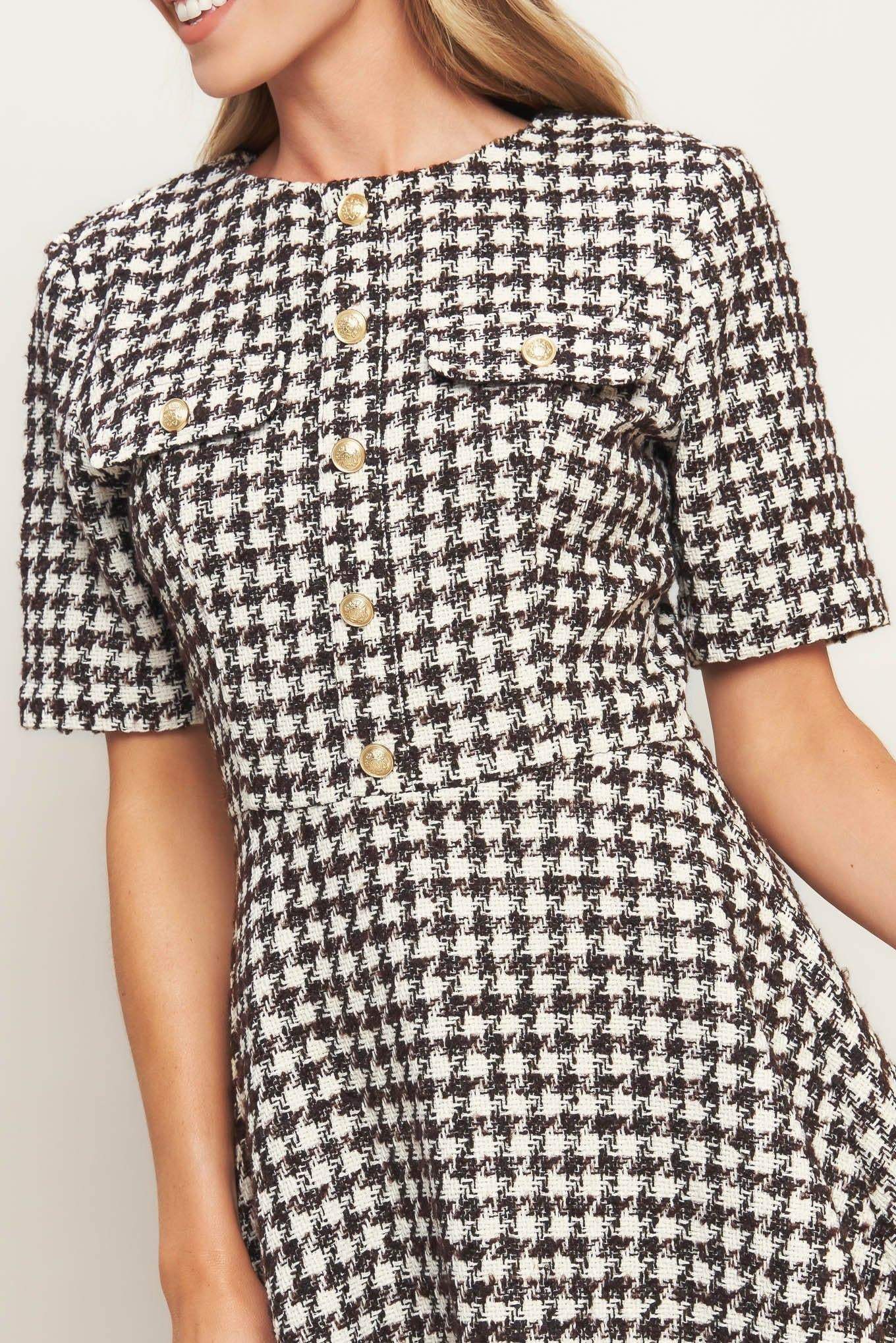ELEGANT CHECK TWEED MINI DRESS - Flying Tomato - Flyclothing LLC