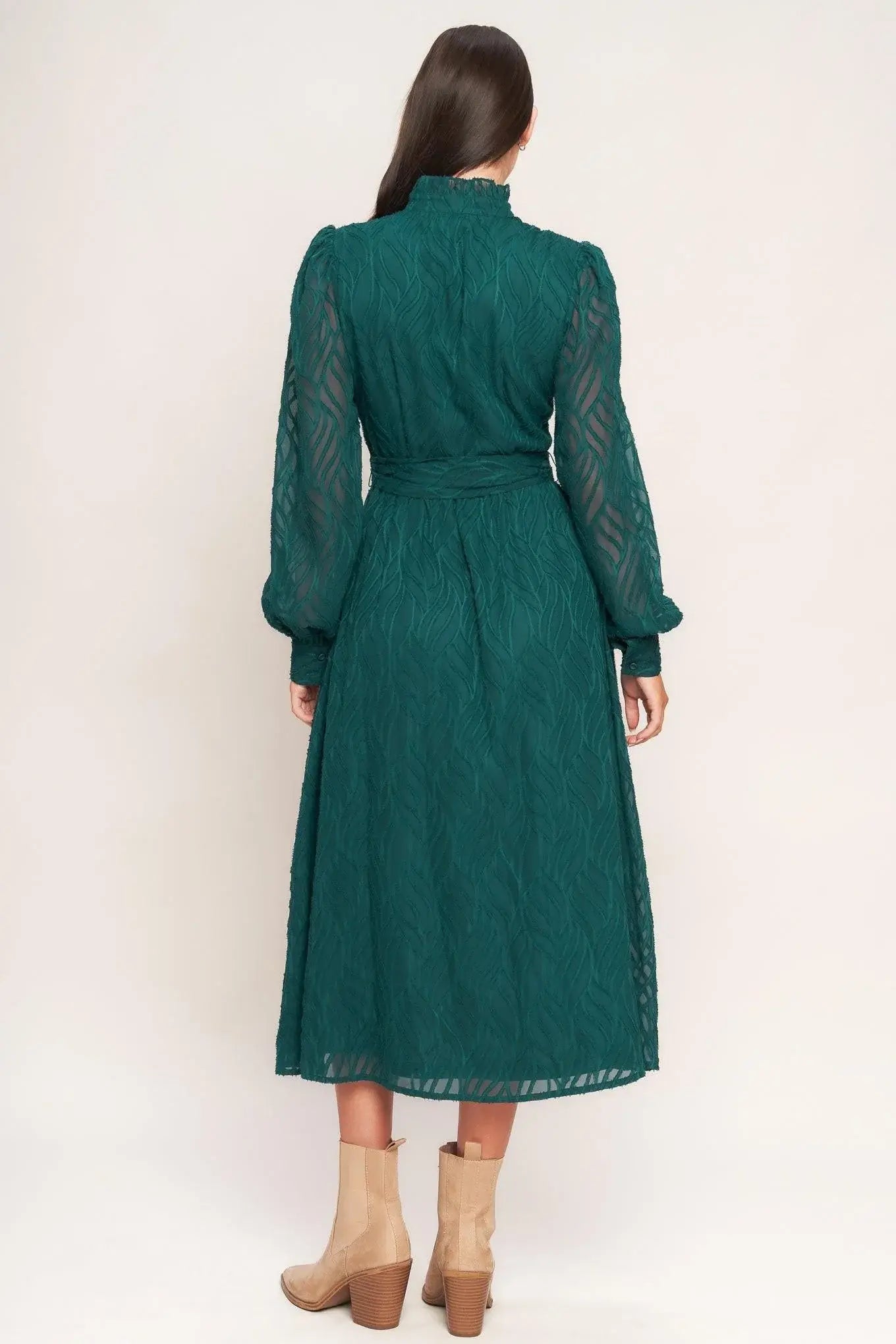 EMERALD WHISPER WOVEN MIDI DRESS - Flying Tomato - Flyclothing LLC
