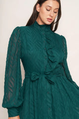 EMERALD WHISPER WOVEN MIDI DRESS - Flying Tomato - Flyclothing LLC