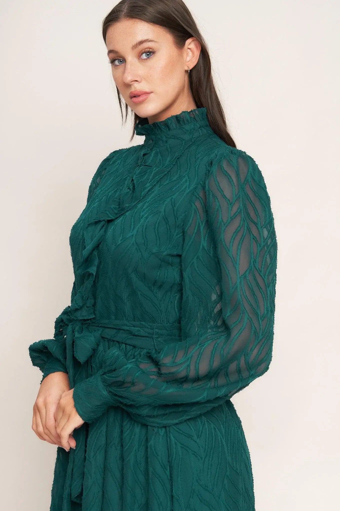 EMERALD WHISPER WOVEN MIDI DRESS - Flying Tomato - Flyclothing LLC