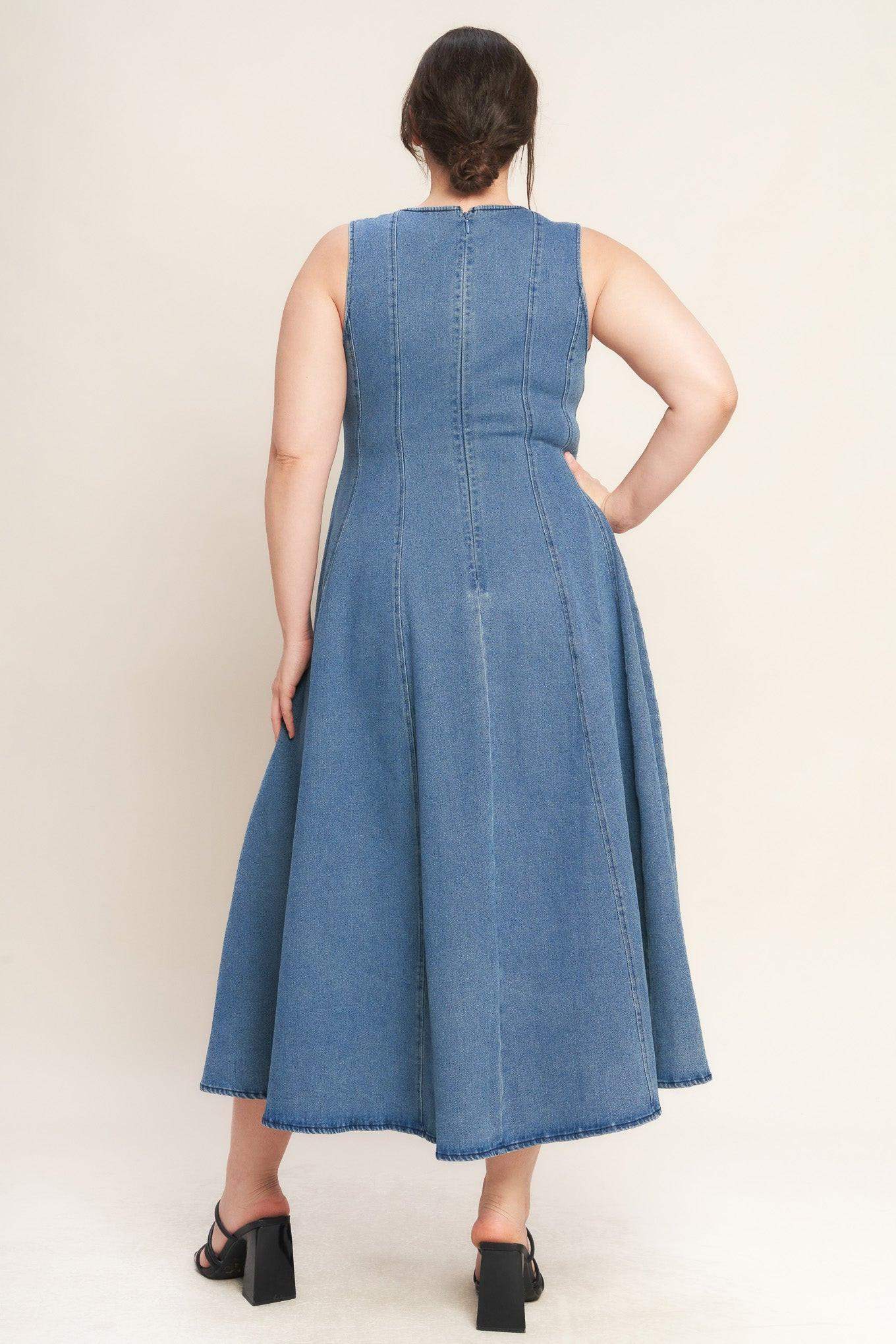 STARS AHEAD DENIM MIDI DRESS - Flying Tomato - Flyclothing LLC