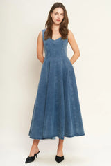 STARS AHEAD DENIM MIDI DRESS - Flying Tomato - Flyclothing LLC