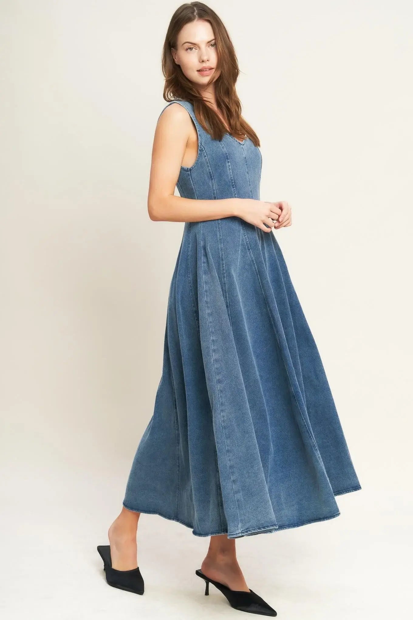 STARS AHEAD DENIM MIDI DRESS - Flying Tomato - Flyclothing LLC