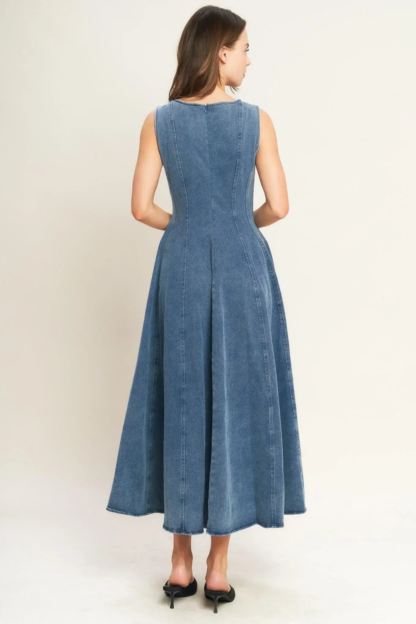 STARS AHEAD DENIM MIDI DRESS - Flying Tomato - Flyclothing LLC