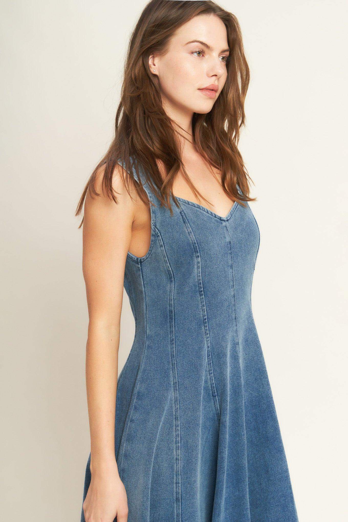 STARS AHEAD DENIM MIDI DRESS - Flying Tomato - Flyclothing LLC
