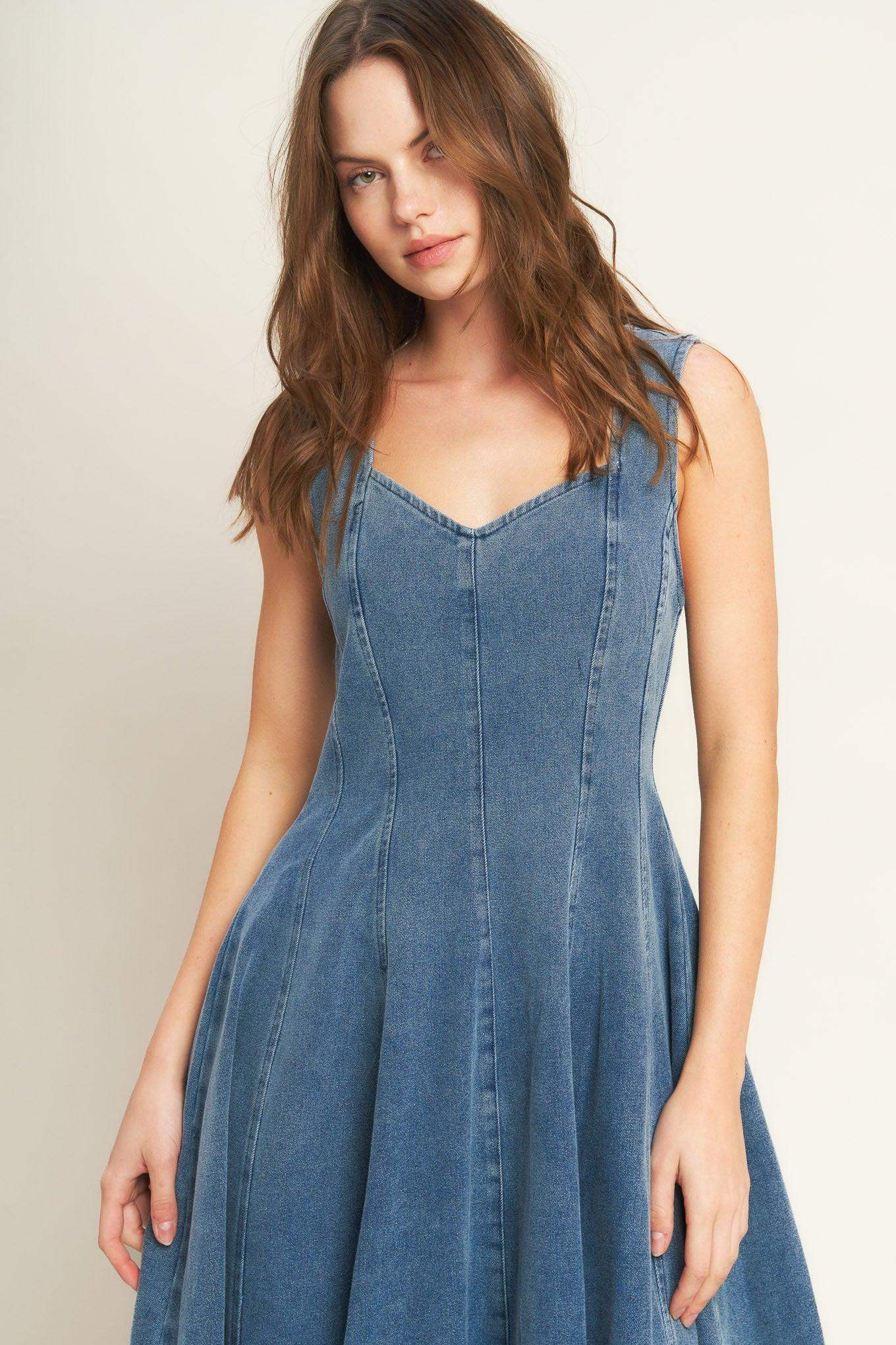 STARS AHEAD DENIM MIDI DRESS - Flying Tomato - Flyclothing LLC