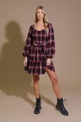 BE WITH YOU WOVEN PLAID MINI DRESS - Flying Tomato - Flyclothing LLC