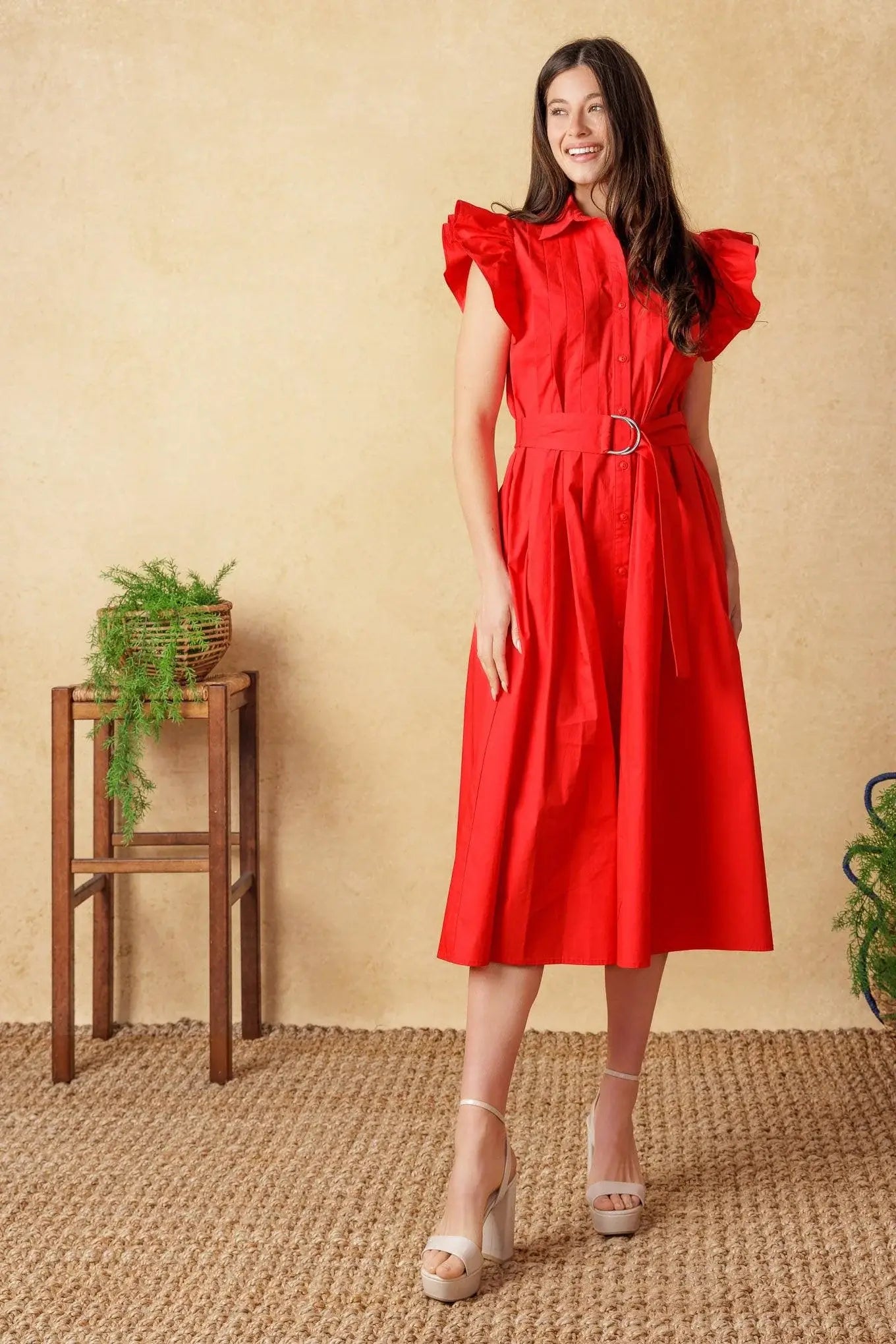 GLIMPSE IN TIME WOVEN MIDI DRESS - Flying Tomato - Flyclothing LLC