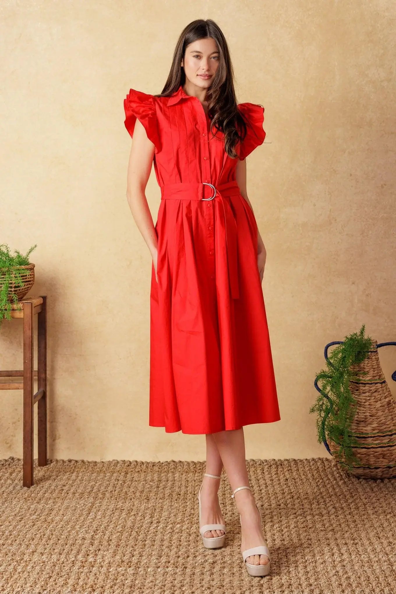 GLIMPSE IN TIME WOVEN MIDI DRESS - Flying Tomato - Flyclothing LLC