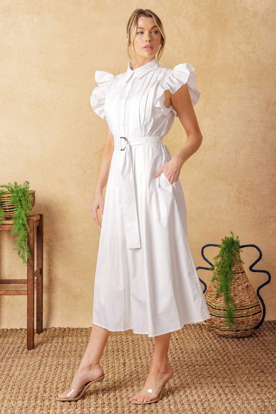 GLIMPSE IN TIME WOVEN MIDI DRESS - Flying Tomato - Flyclothing LLC