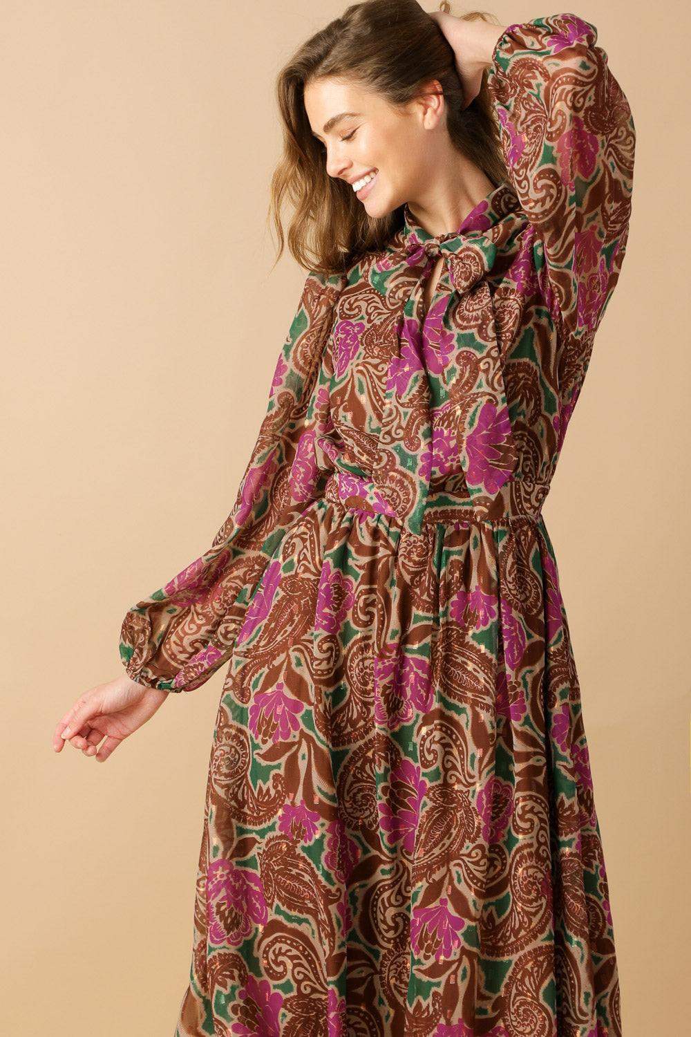 DRIFTING THOUGHTS WOVEN MIDI DRESS - Flying Tomato - Flyclothing LLC