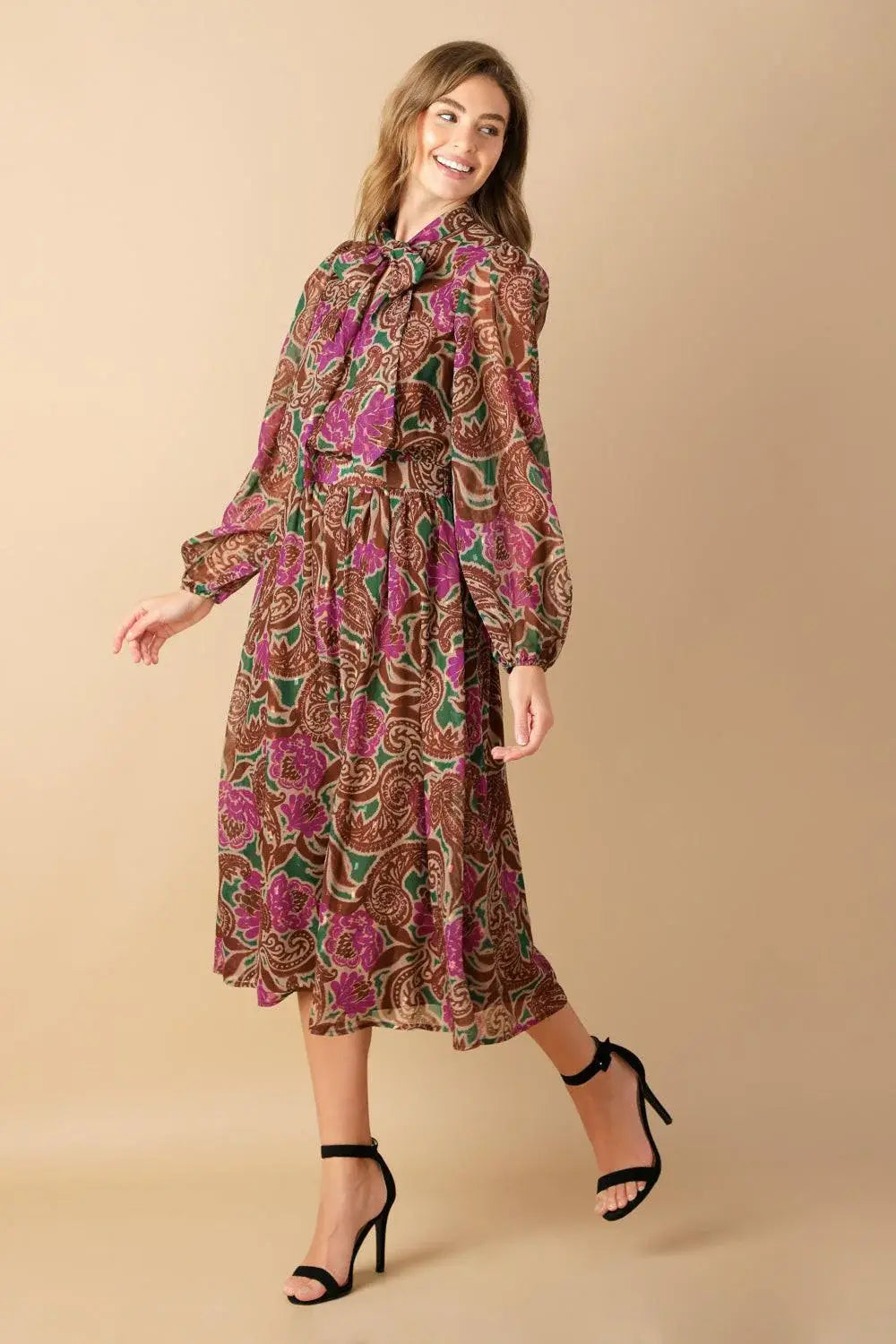 DRIFTING THOUGHTS WOVEN MIDI DRESS - Flying Tomato - Flyclothing LLC