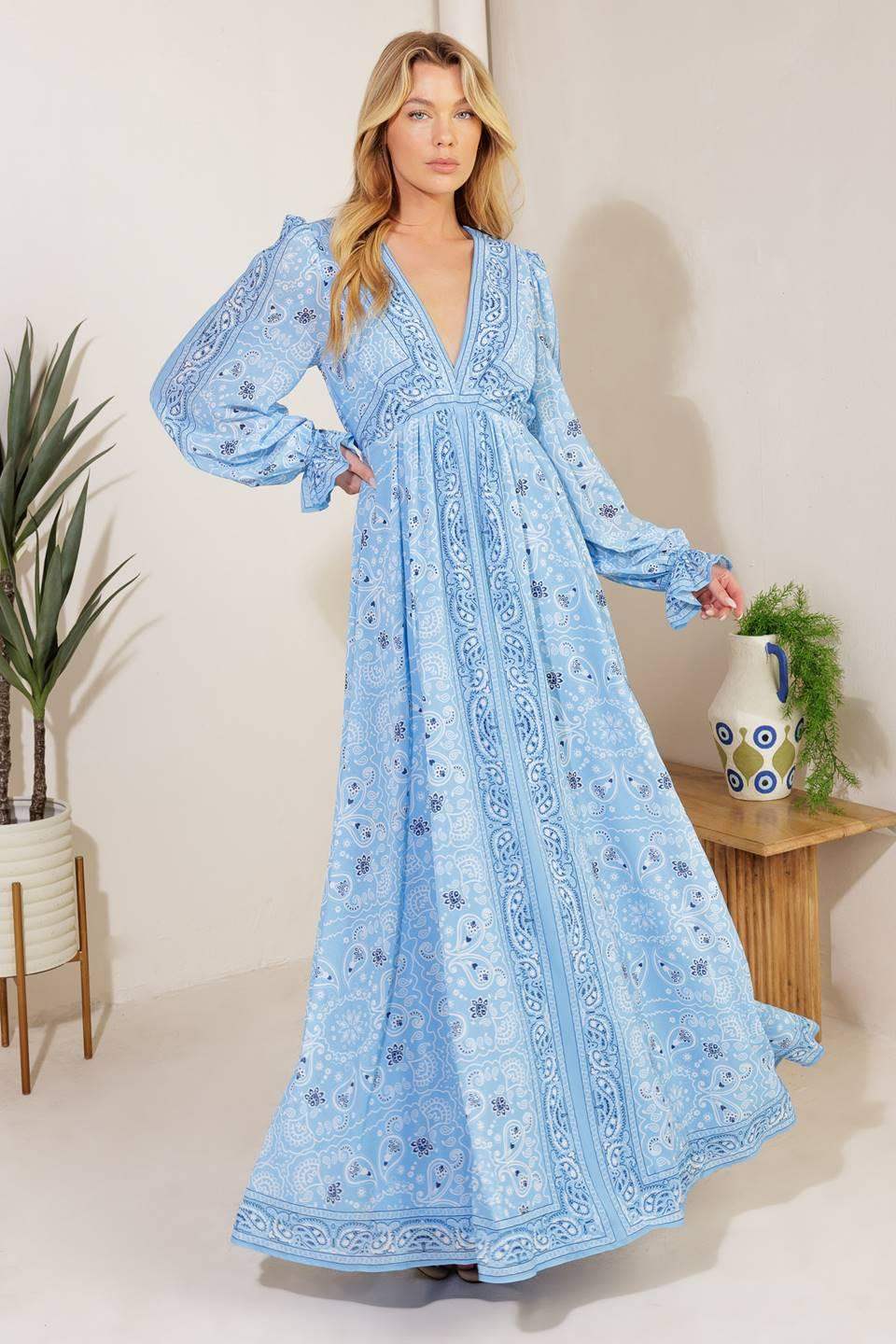 RIPPLES OF TIME WOVEN MAXI DRESS - Flying Tomato - Flyclothing LLC