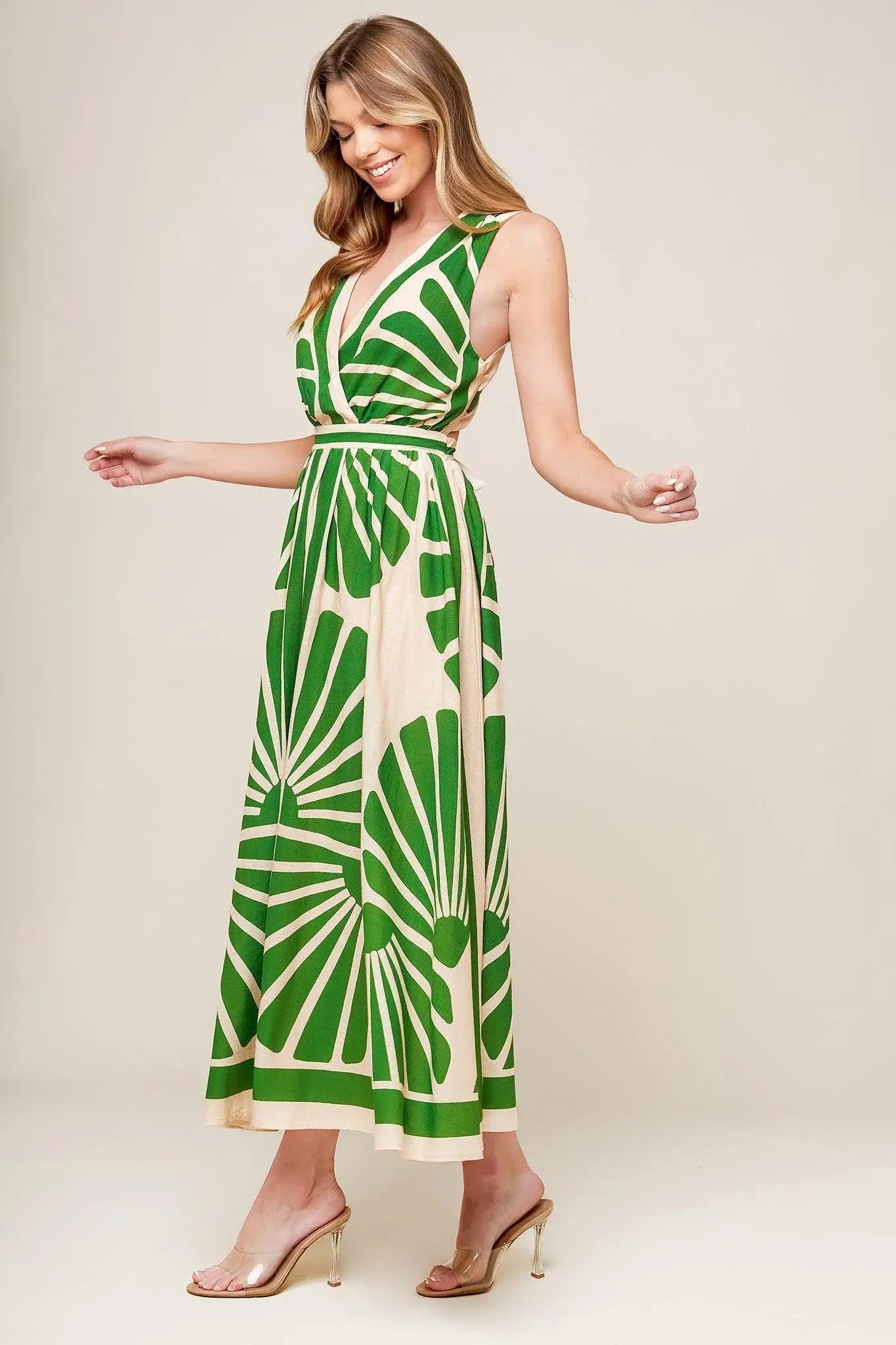 SWEPT ME OFF MY FEET GREEN WOVEN MIDI DRESS - Flying Tomato - Flyclothing LLC