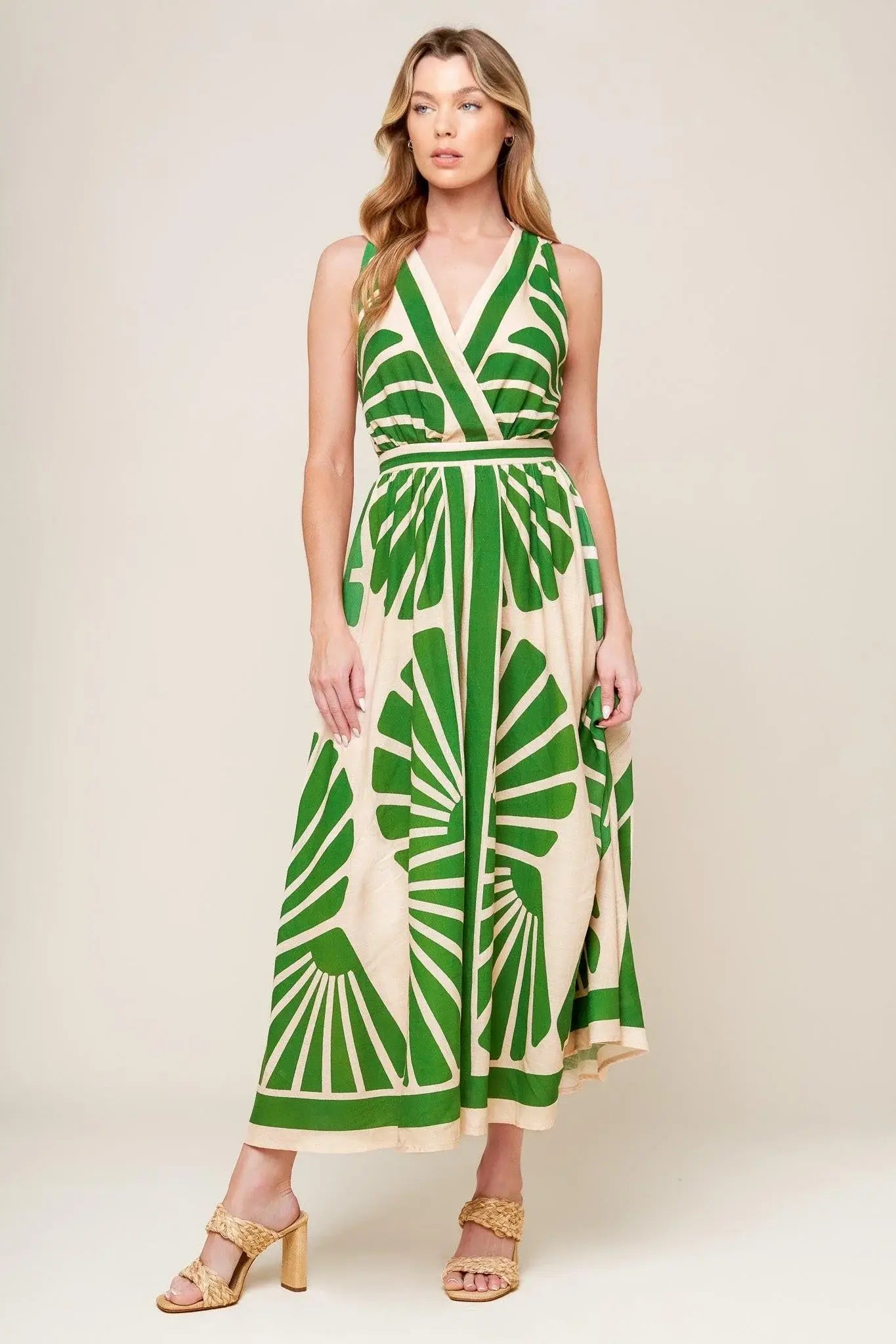 SWEPT ME OFF MY FEET GREEN WOVEN MIDI DRESS - Flying Tomato - Flyclothing LLC