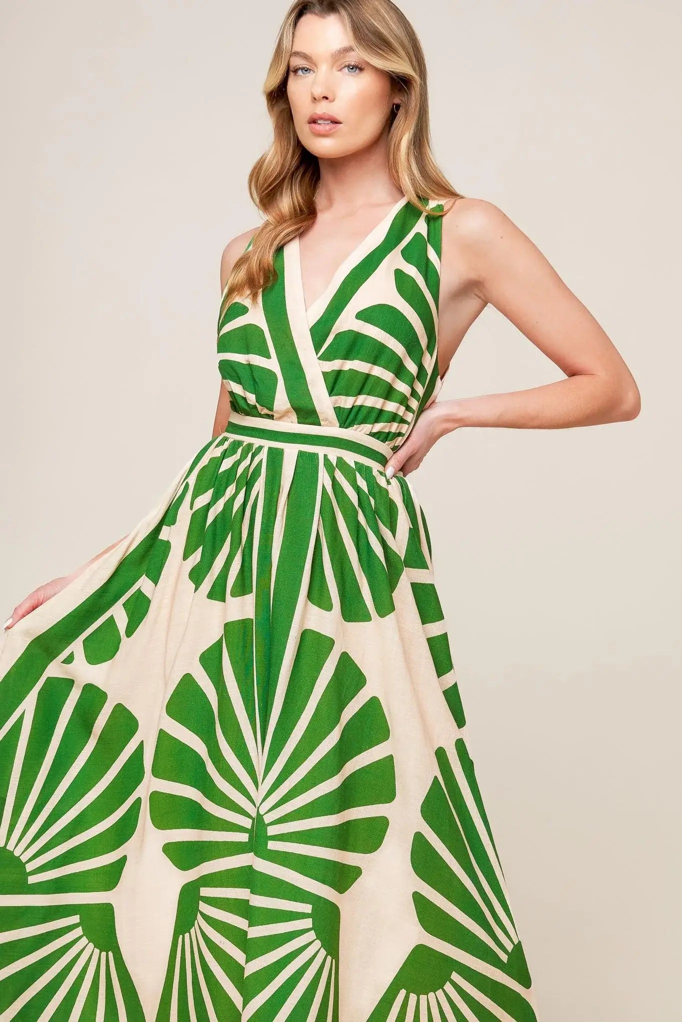 SWEPT ME OFF MY FEET GREEN WOVEN MIDI DRESS - Flying Tomato - Flyclothing LLC