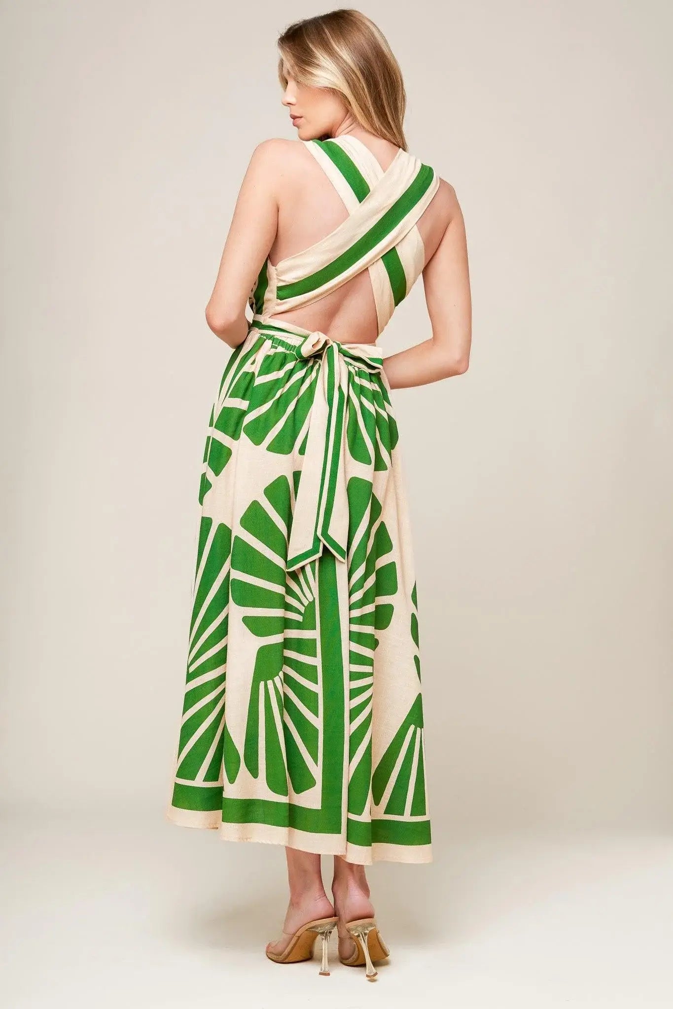 SWEPT ME OFF MY FEET GREEN WOVEN MIDI DRESS - Flying Tomato - Flyclothing LLC