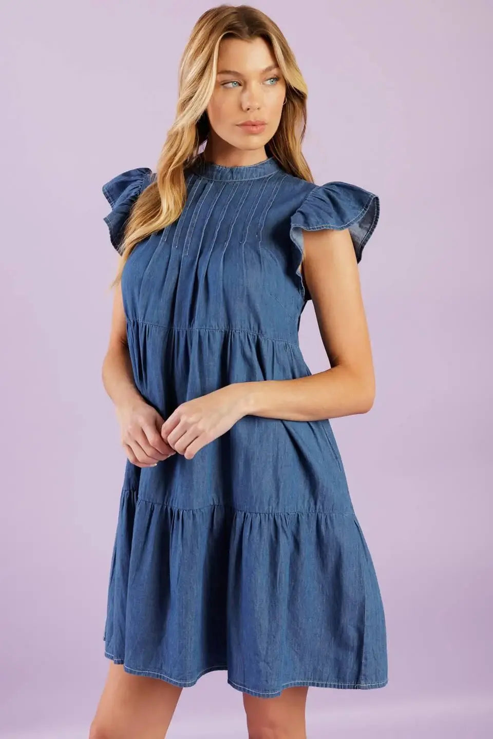 MATCH MY ENERGY WOVEN CHAMBRAY MINI DRESS - Flying Tomato - Flyclothing LLC