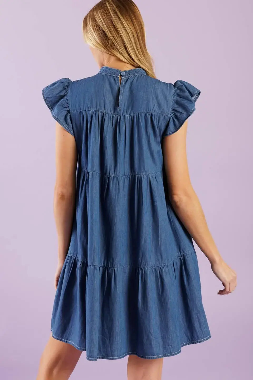 MATCH MY ENERGY WOVEN CHAMBRAY MINI DRESS - Flying Tomato - Flyclothing LLC