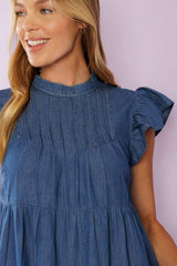 MATCH MY ENERGY WOVEN CHAMBRAY MINI DRESS - Flying Tomato - Flyclothing LLC