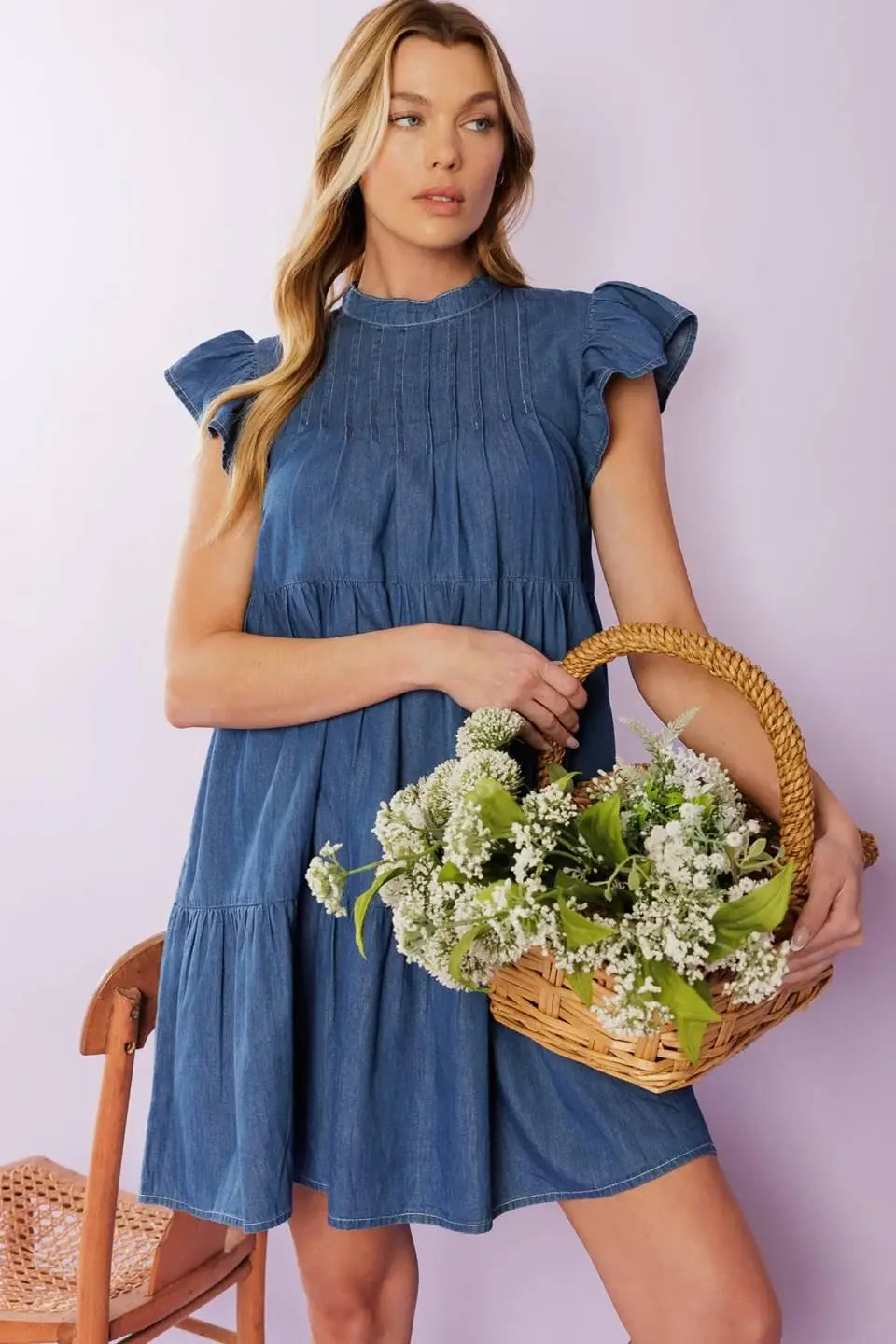 MATCH MY ENERGY WOVEN CHAMBRAY MINI DRESS - Flying Tomato - Flyclothing LLC
