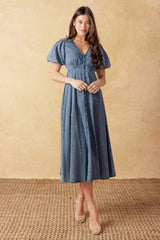 FOREVER MINE LIGHT WEIGHT DENIM MIDI DRESS - Flying Tomato - Flyclothing LLC