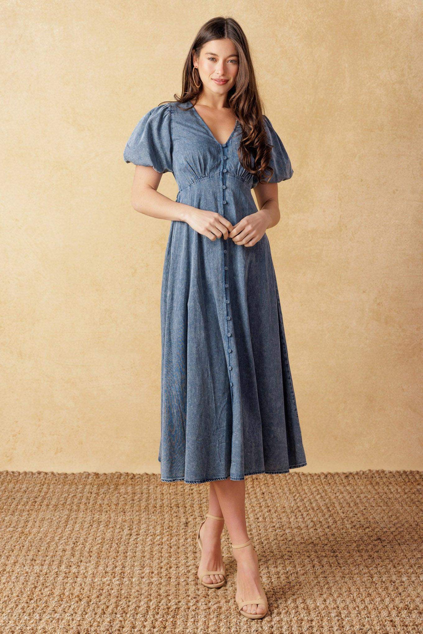 FOREVER MINE LIGHT WEIGHT DENIM MIDI DRESS - Flying Tomato - Flyclothing LLC