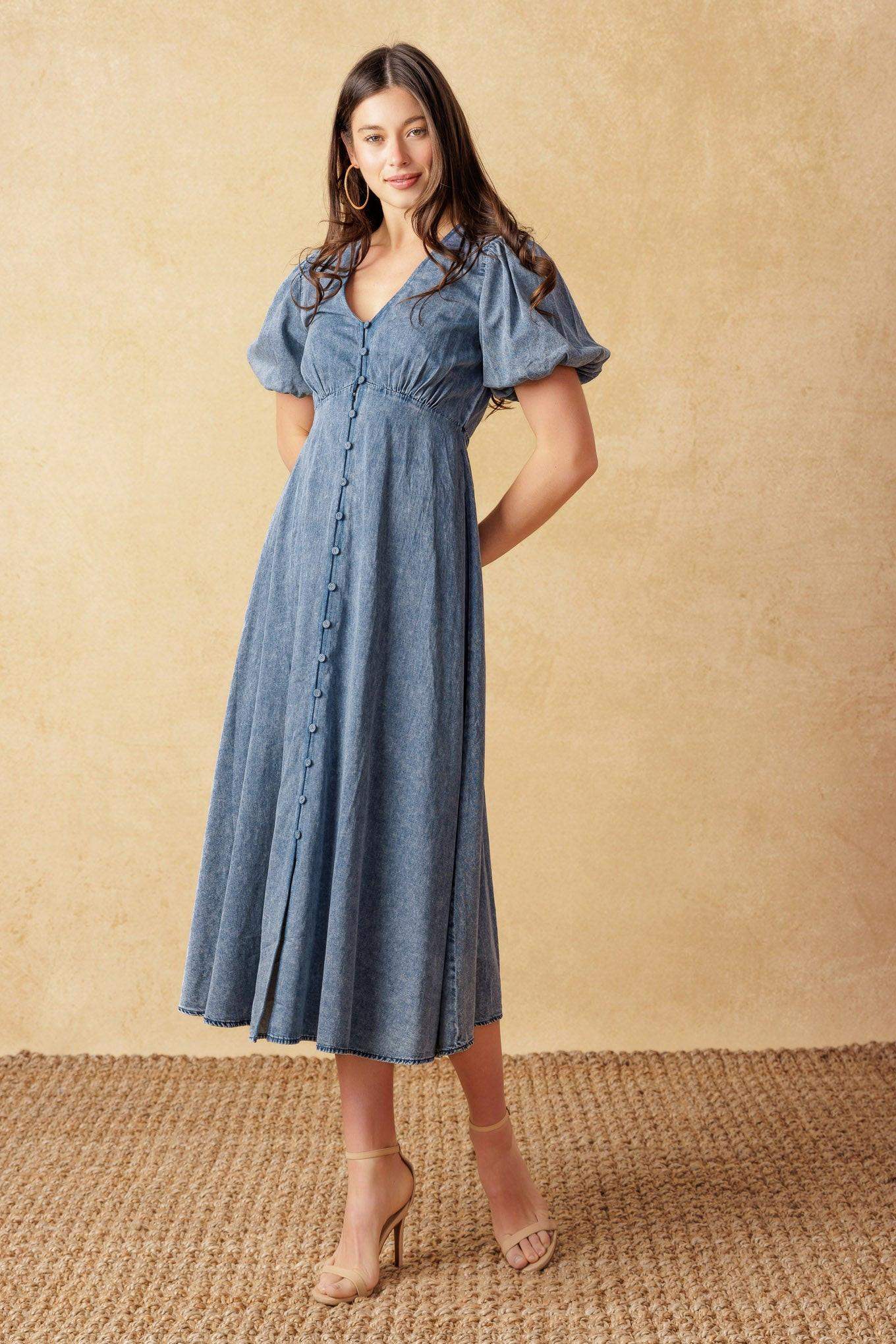 FOREVER MINE LIGHT WEIGHT DENIM MIDI DRESS - Flying Tomato - Flyclothing LLC