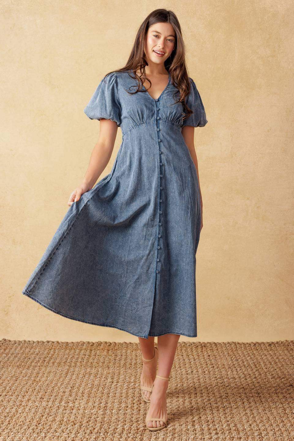 FOREVER MINE LIGHT WEIGHT DENIM MIDI DRESS - Flying Tomato - Flyclothing LLC