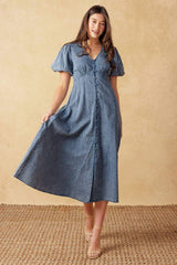 FOREVER MINE LIGHT WEIGHT DENIM MIDI DRESS - Flying Tomato - Flyclothing LLC