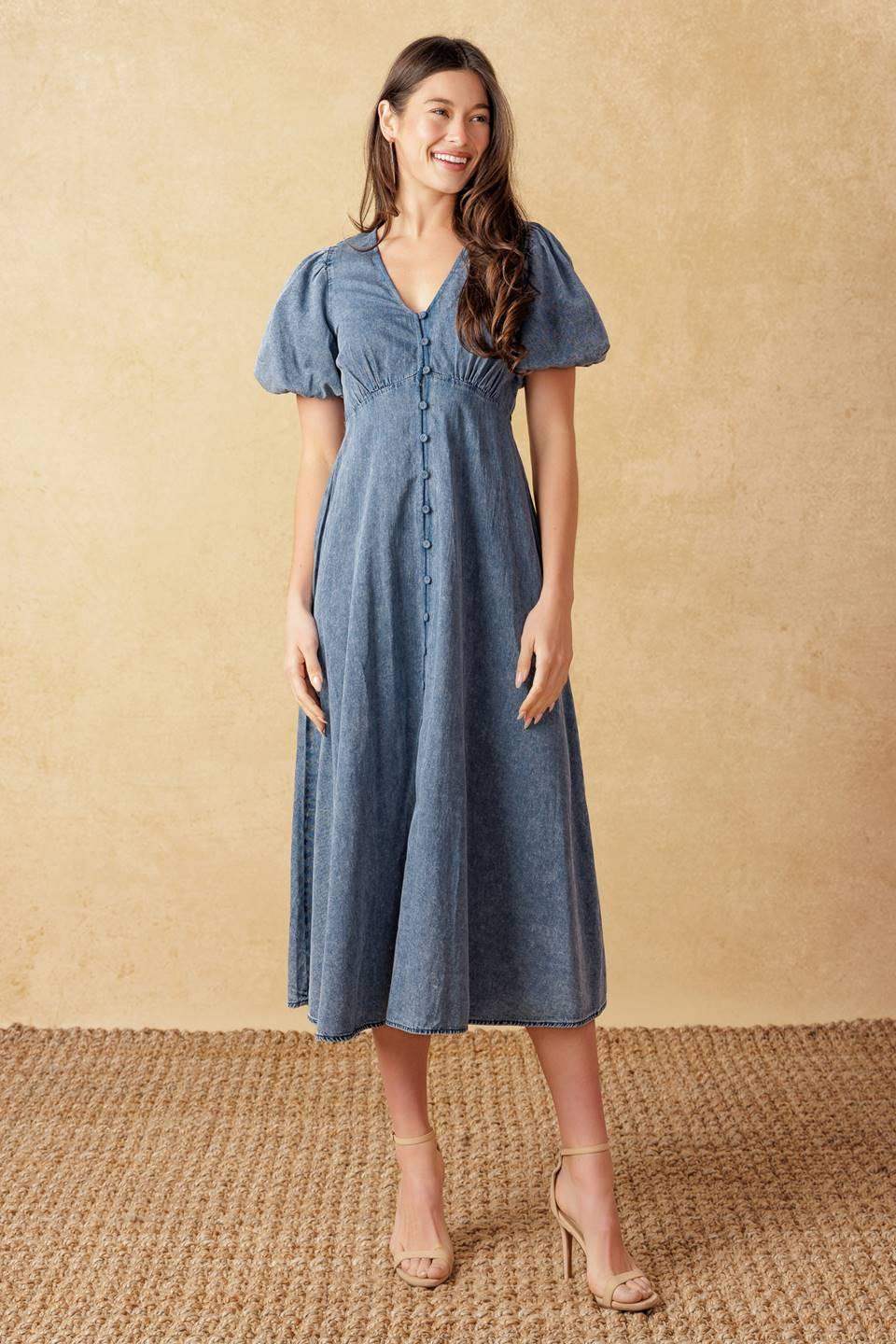 FOREVER MINE LIGHT WEIGHT DENIM MIDI DRESS - Flying Tomato - Flyclothing LLC