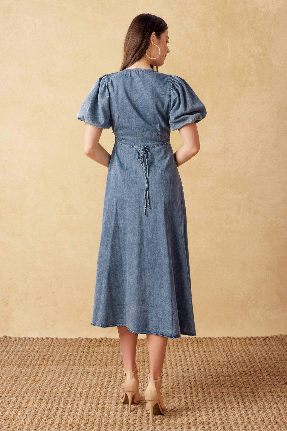 FOREVER MINE LIGHT WEIGHT DENIM MIDI DRESS - Flying Tomato - Flyclothing LLC